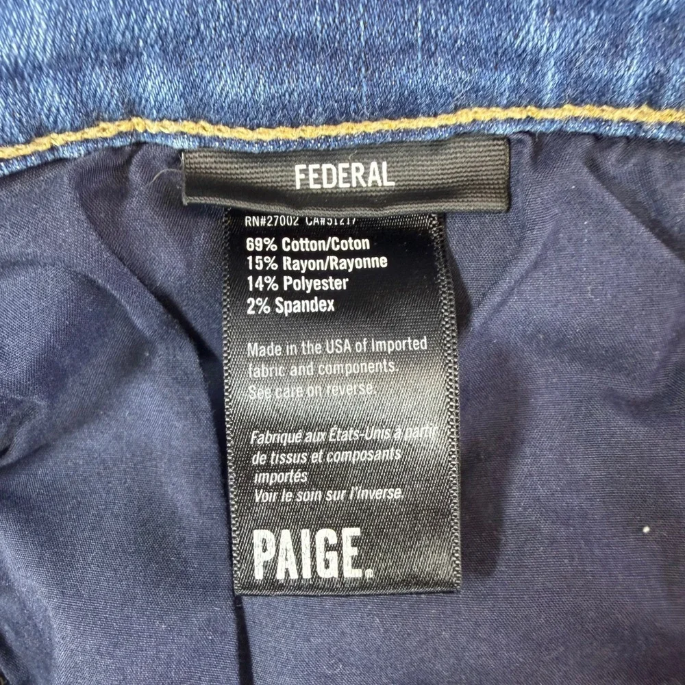 Paige‎ Federal Slim Straight Jeans Men's Size 34x32 Blue Denim Pants